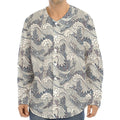 Chinese Sea Dragon Pattern Print Long Sleeve Baseball Jersey