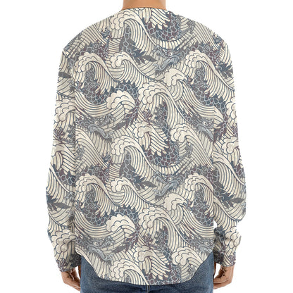 Chinese Sea Dragon Pattern Print Long Sleeve Baseball Jersey