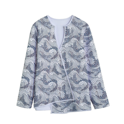 Chinese Sea Dragon Pattern Print Long Sleeve Short Coat