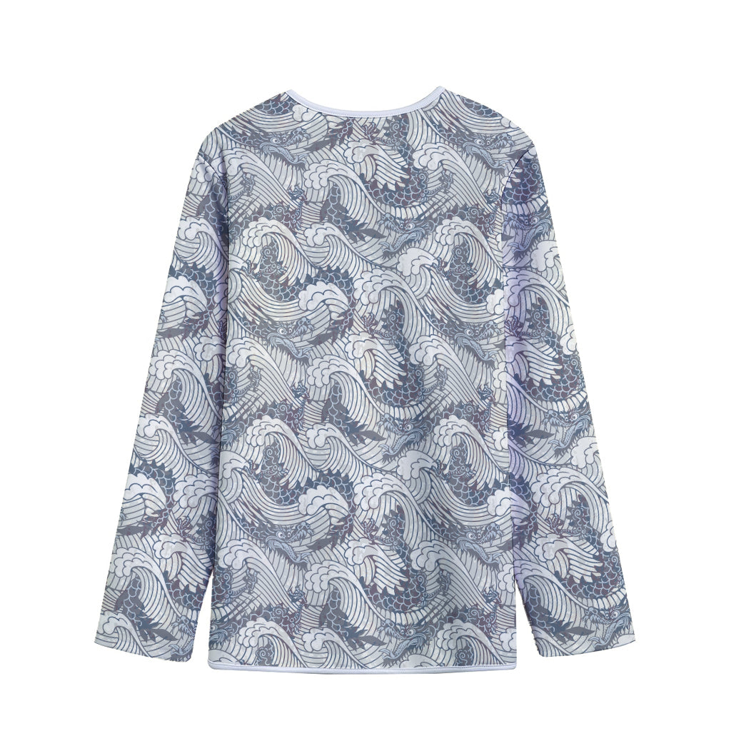 Chinese Sea Dragon Pattern Print Long Sleeve Short Coat