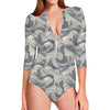 Chinese Sea Dragon Pattern Print Long Sleeve Swimsuit