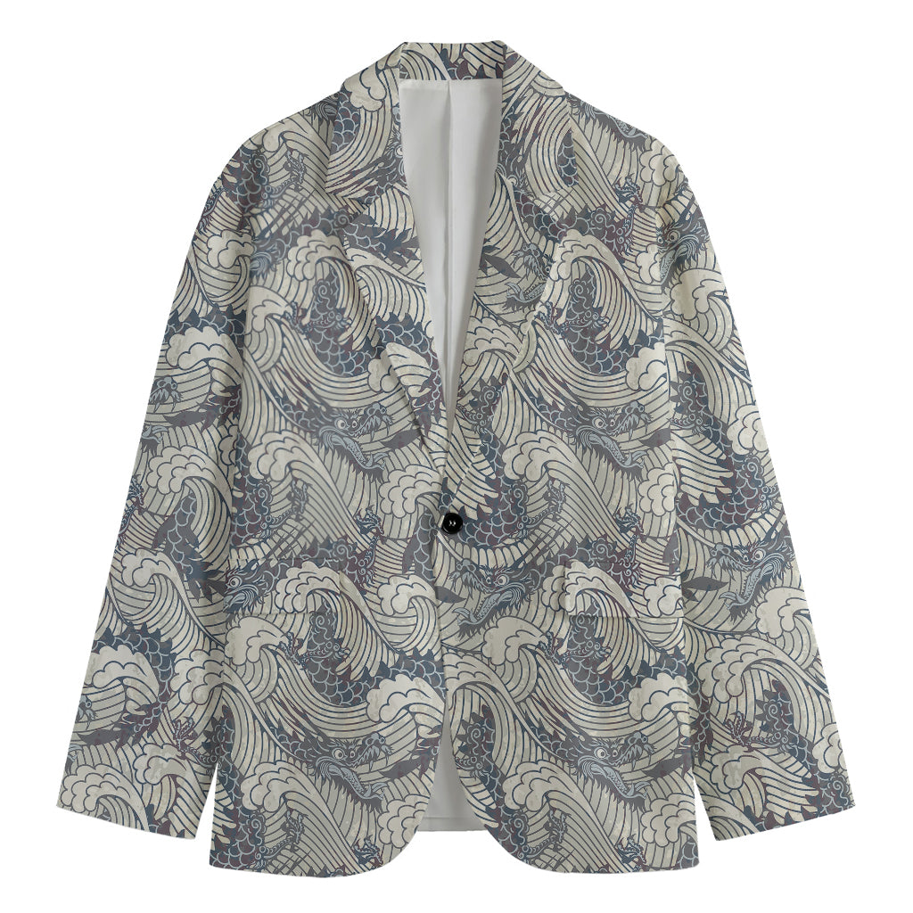 Chinese Sea Dragon Pattern Print Men's Blazer