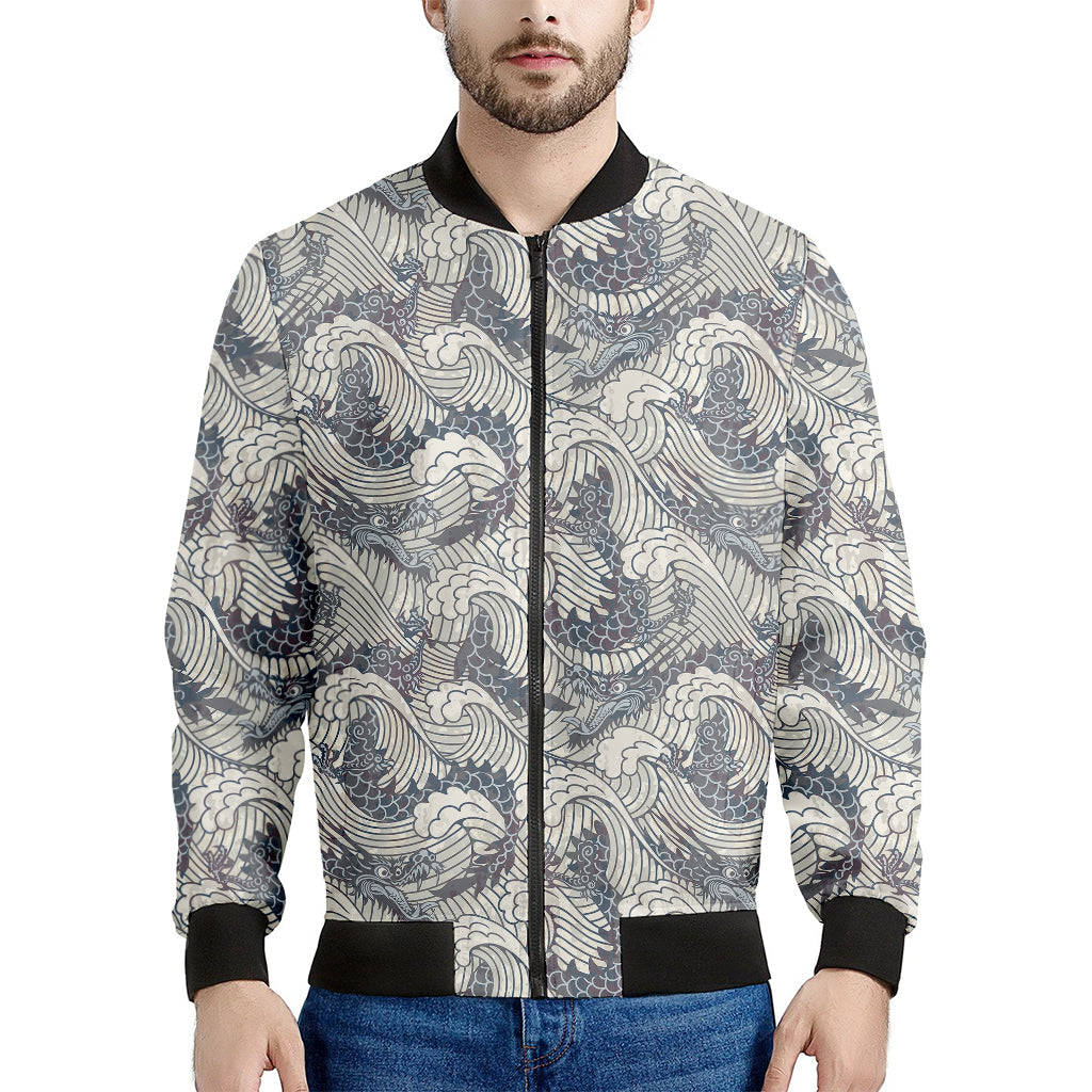 Chinese Sea Dragon Pattern Print Men's Bomber Jacket