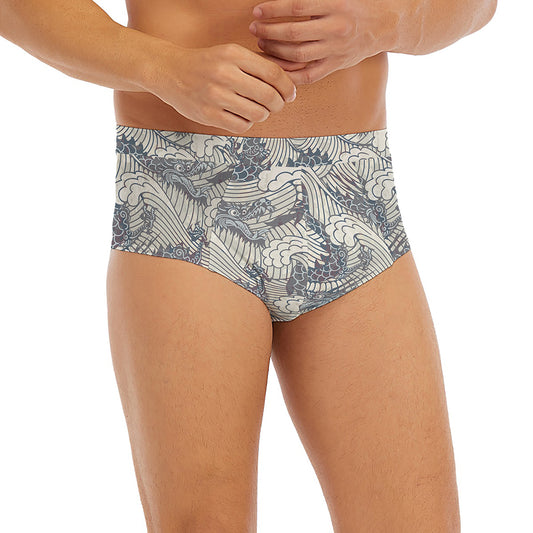 Chinese Sea Dragon Pattern Print Men's Briefs