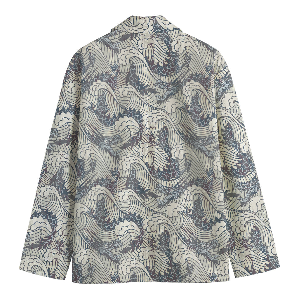 Chinese Sea Dragon Pattern Print Men's Cotton Blazer