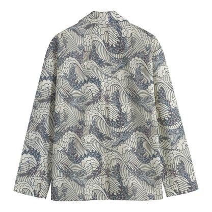 Chinese Sea Dragon Pattern Print Men's Cotton Blazer