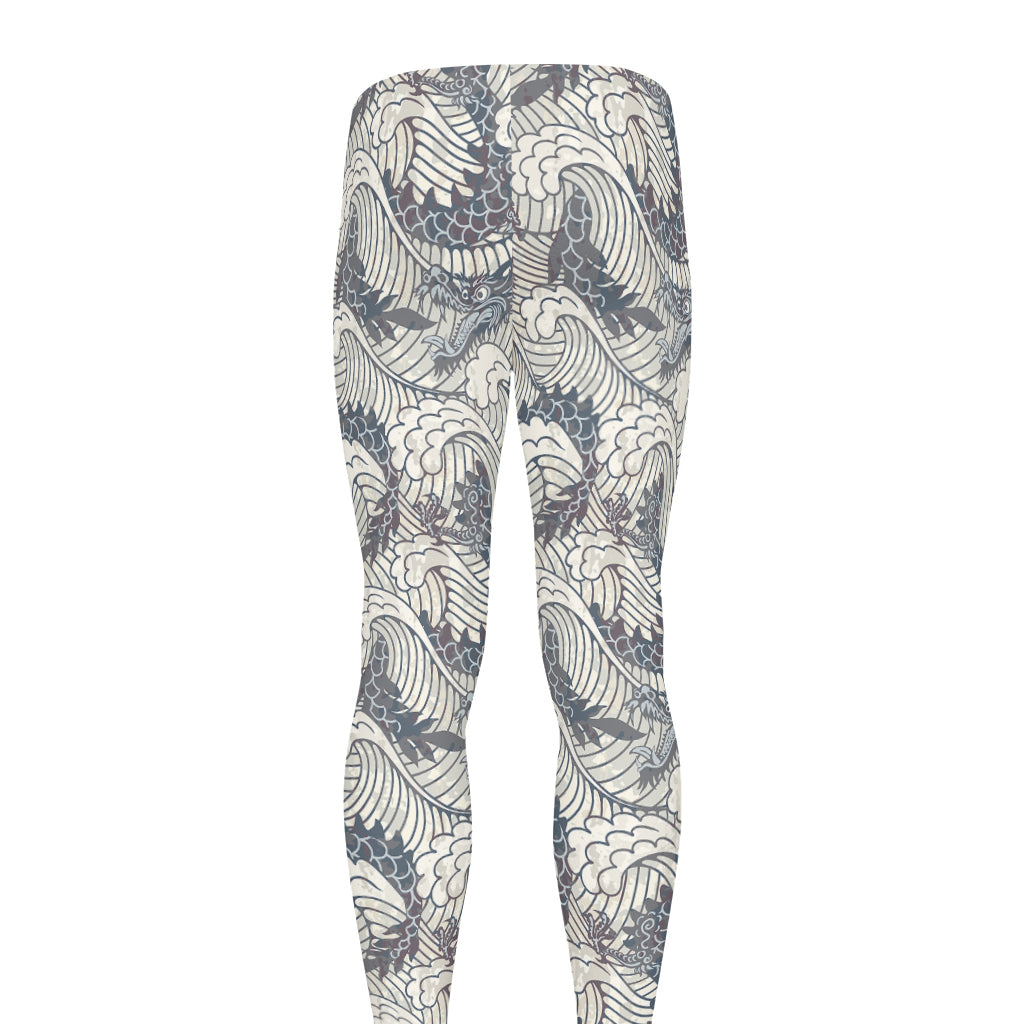 Chinese Sea Dragon Pattern Print Men's leggings