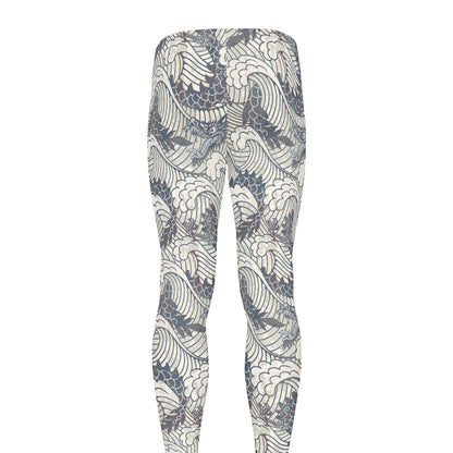 Chinese Sea Dragon Pattern Print Men's leggings