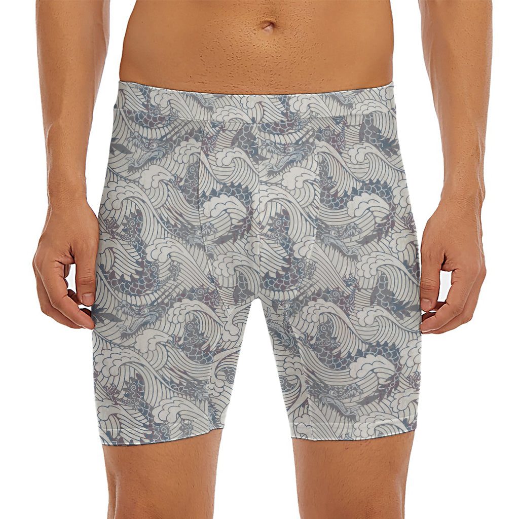 Chinese Sea Dragon Pattern Print Men's Long Boxer Briefs