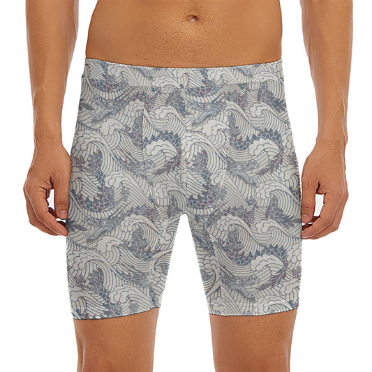 Chinese Sea Dragon Pattern Print Men's Long Boxer Briefs