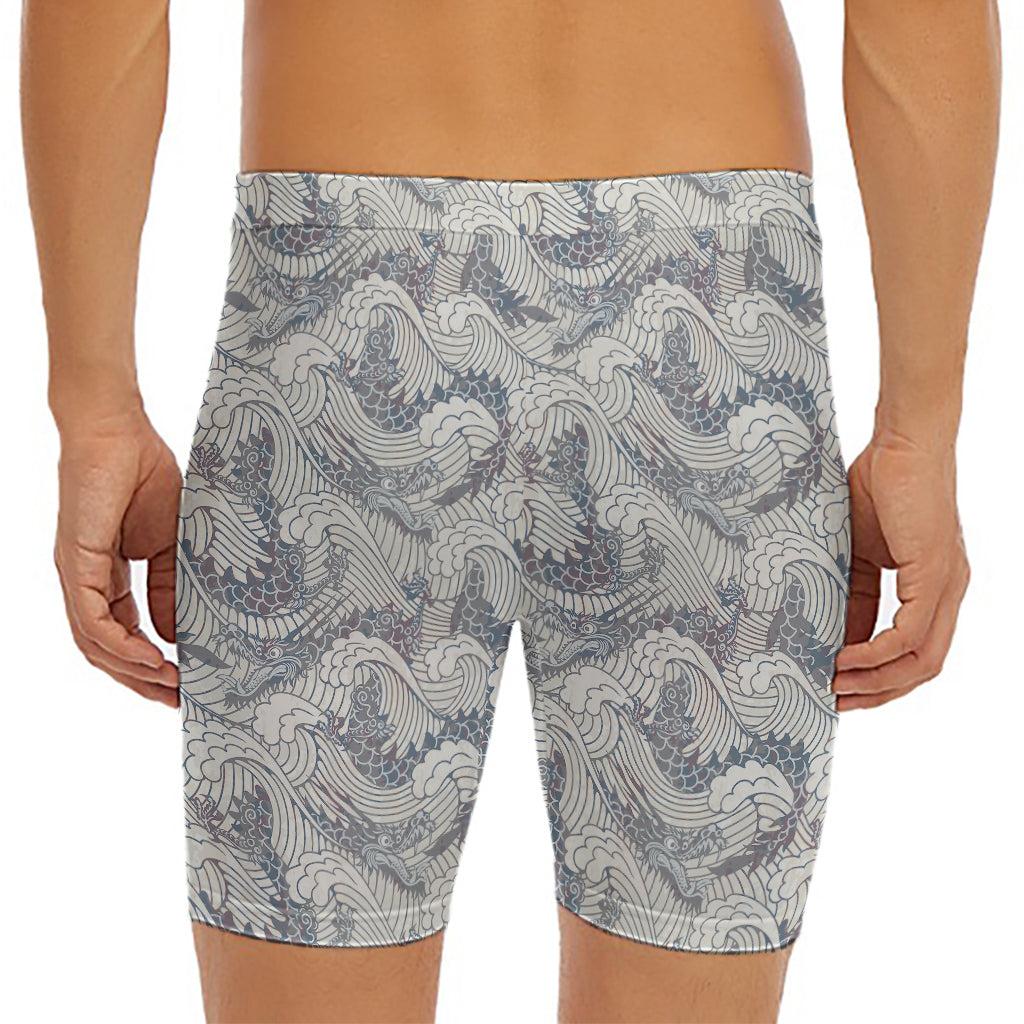 Chinese Sea Dragon Pattern Print Men's Long Boxer Briefs