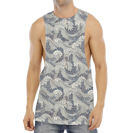 Chinese Sea Dragon Pattern Print Men's Muscle Tank Top