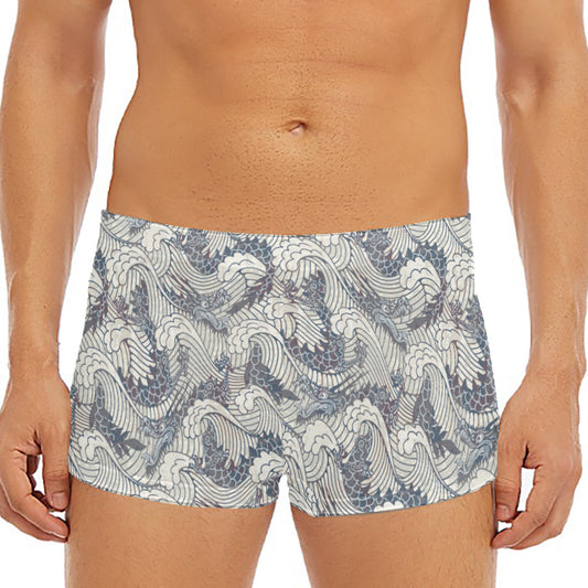Chinese Sea Dragon Pattern Print Men's Short Boxer Briefs