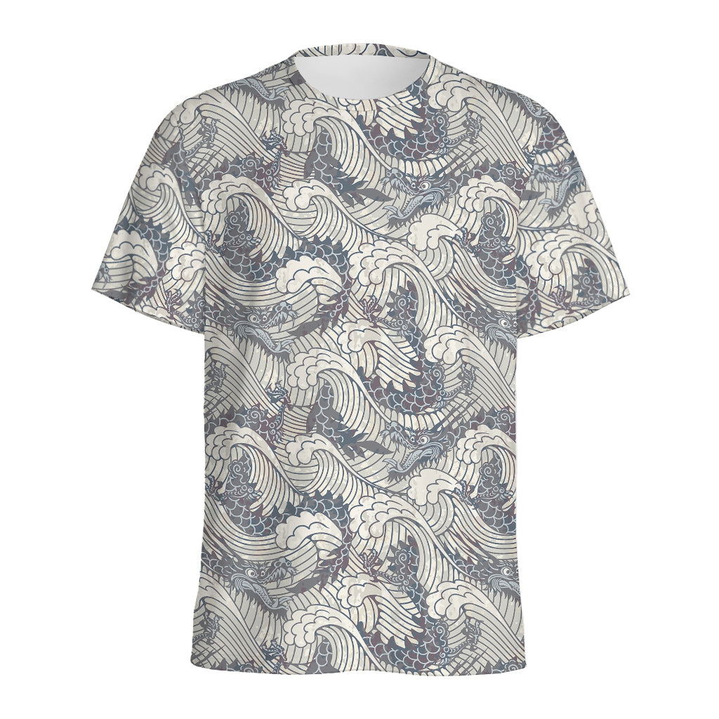 Chinese Sea Dragon Pattern Print Men's Sports T-Shirt