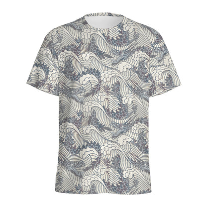 Chinese Sea Dragon Pattern Print Men's Sports T-Shirt