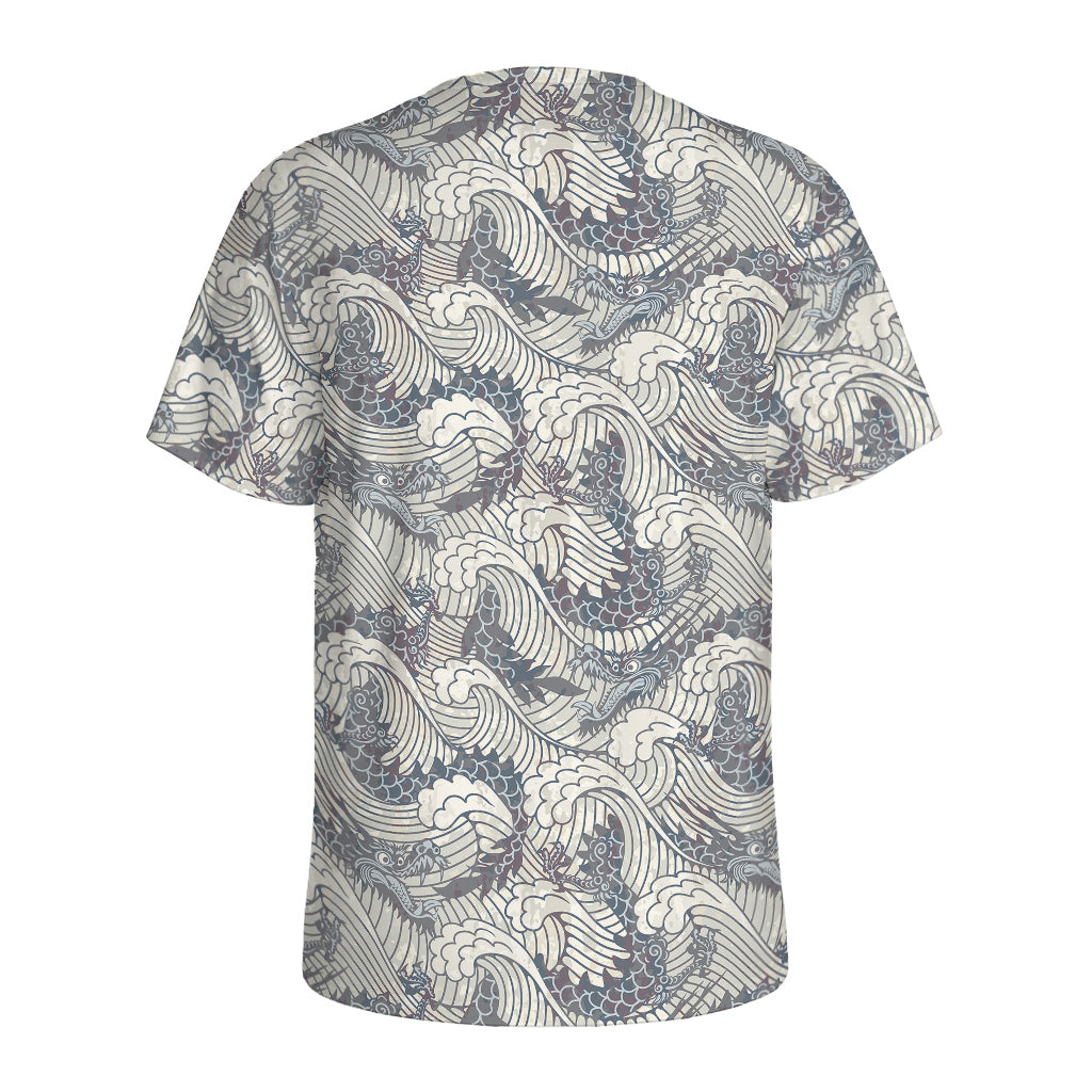 Chinese Sea Dragon Pattern Print Men's Sports T-Shirt