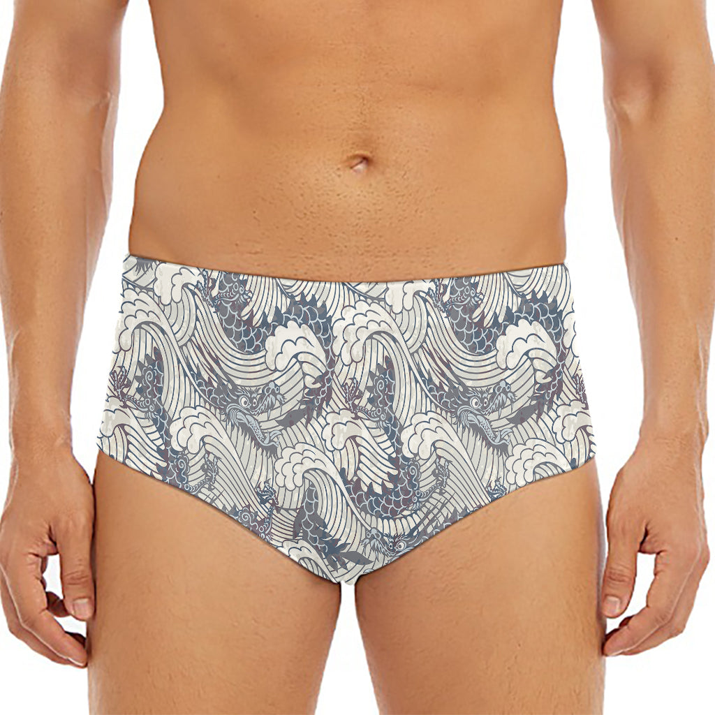 Chinese Sea Dragon Pattern Print Men's Triangle Swim Briefs