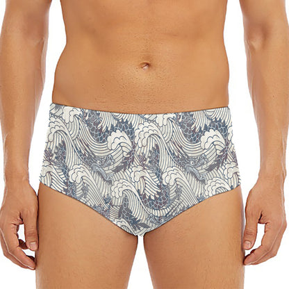Chinese Sea Dragon Pattern Print Men's Triangle Swim Briefs