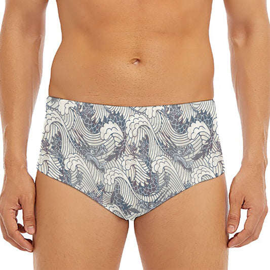 Chinese Sea Dragon Pattern Print Men's Triangle Swim Briefs