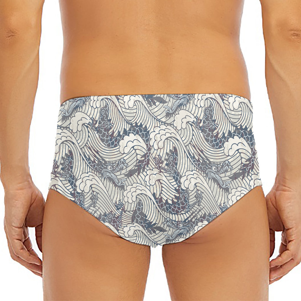 Chinese Sea Dragon Pattern Print Men's Triangle Swim Briefs
