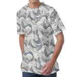 Chinese Sea Dragon Pattern Print Men's Velvet T-Shirt