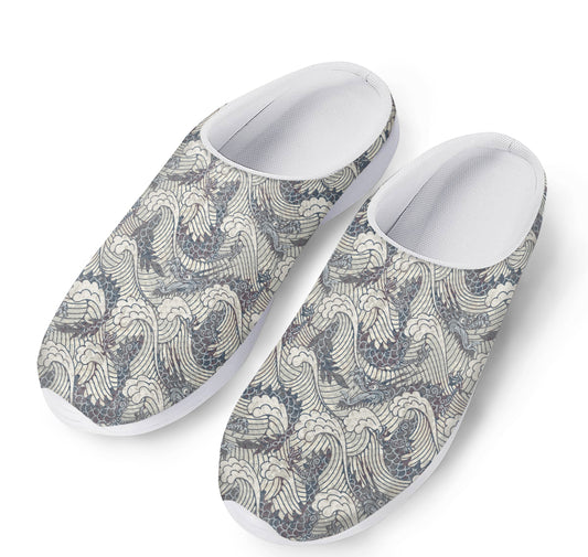Chinese Sea Dragon Pattern Print Mesh Casual Shoes