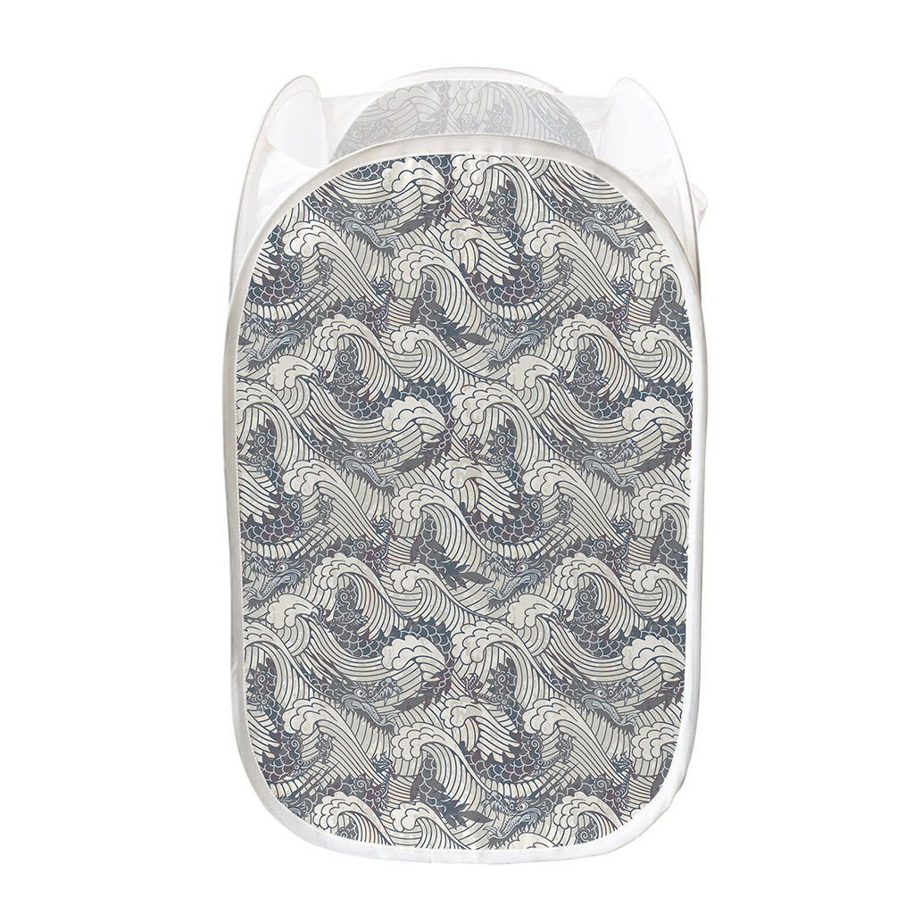 Chinese Sea Dragon Pattern Print Mesh Laundry Hamper