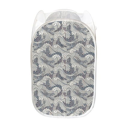 Chinese Sea Dragon Pattern Print Mesh Laundry Hamper
