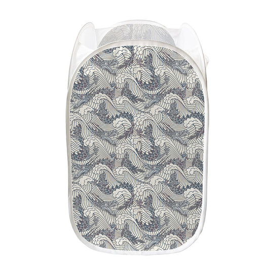 Chinese Sea Dragon Pattern Print Mesh Laundry Hamper