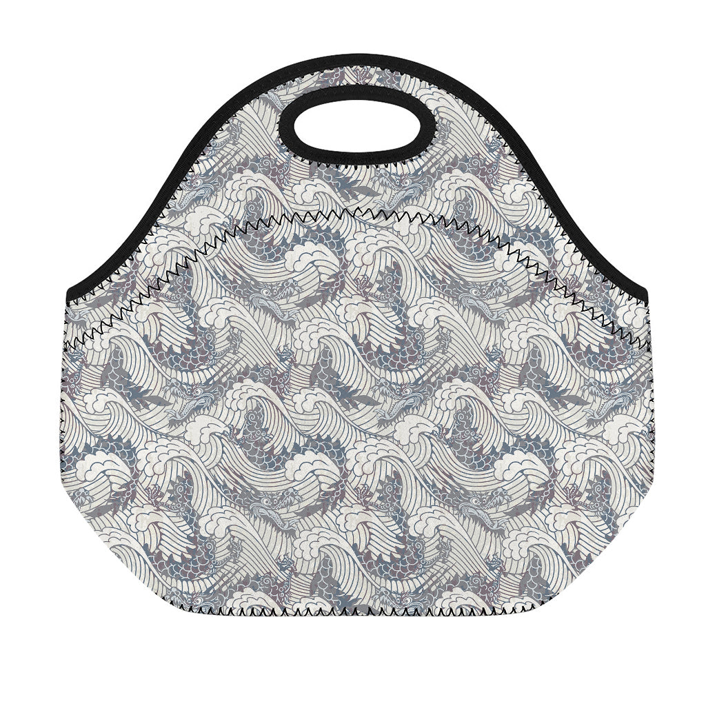 Chinese Sea Dragon Pattern Print Neoprene Lunch Bag