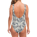 Chinese Sea Dragon Pattern Print One Piece Swimsuit