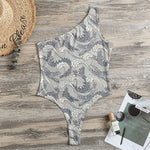 Chinese Sea Dragon Pattern Print One Shoulder Bodysuit