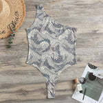 Chinese Sea Dragon Pattern Print One Shoulder Bodysuit
