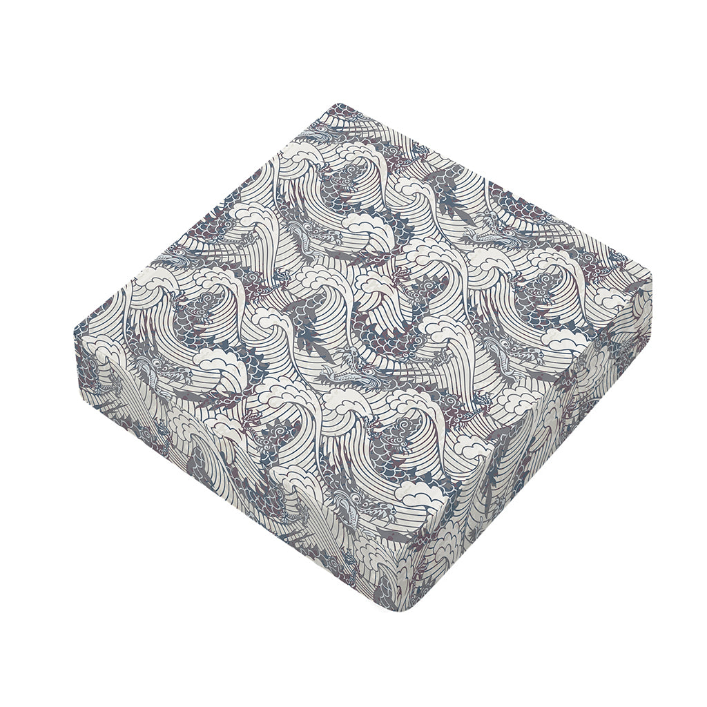 Chinese Sea Dragon Pattern Print Outdoor Seat Cushion Cover