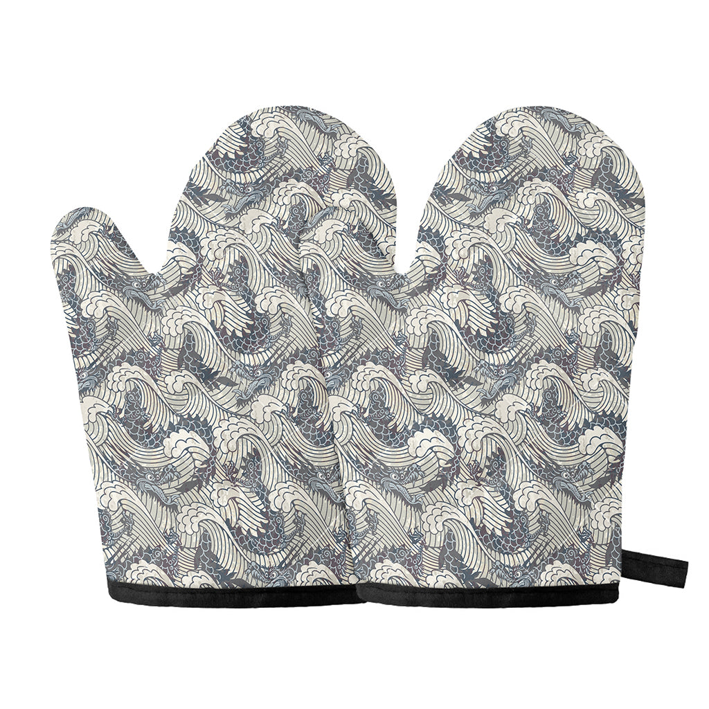 Chinese Sea Dragon Pattern Print Oven Mitts