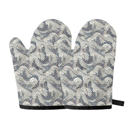 Chinese Sea Dragon Pattern Print Oven Mitts
