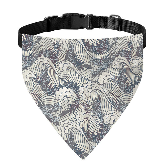 Chinese Sea Dragon Pattern Print Over The Collar Dog Bandana