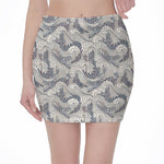 Chinese Sea Dragon Pattern Print Pencil Mini Skirt