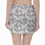 Chinese Sea Dragon Pattern Print Pencil Mini Skirt