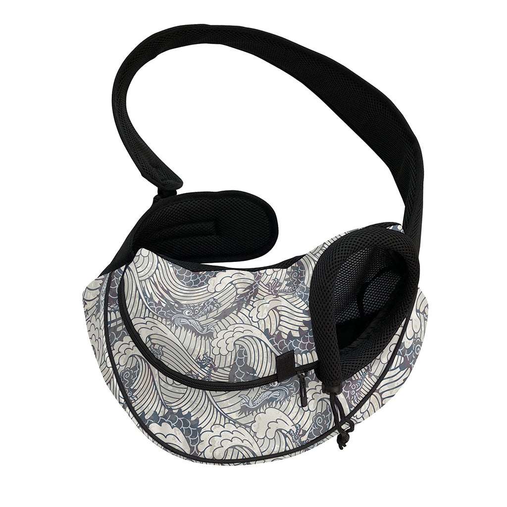 Chinese Sea Dragon Pattern Print Pet Sling Carrier