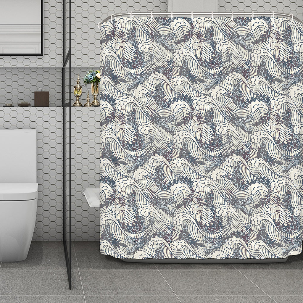 Chinese Sea Dragon Pattern Print Polyester Shower Curtain