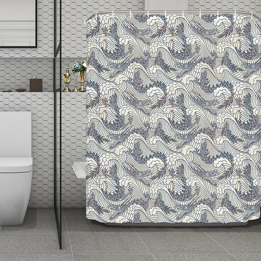 Chinese Sea Dragon Pattern Print Polyester Shower Curtain
