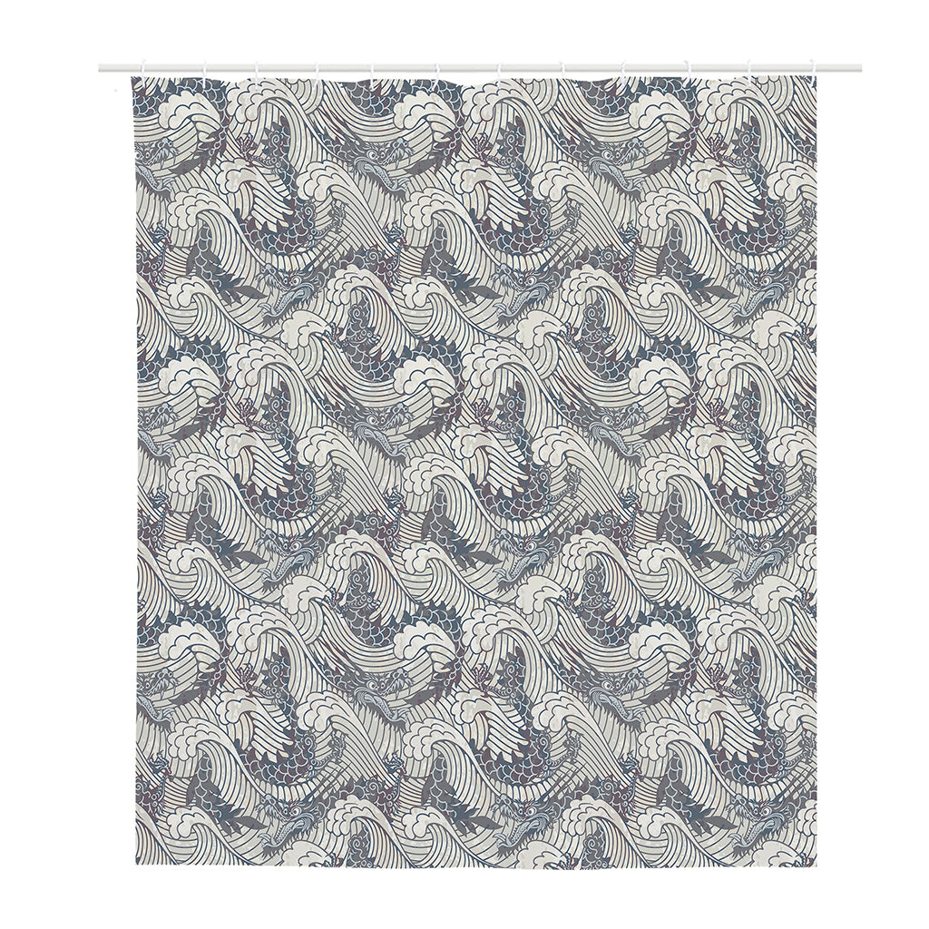 Chinese Sea Dragon Pattern Print Polyester Shower Curtain