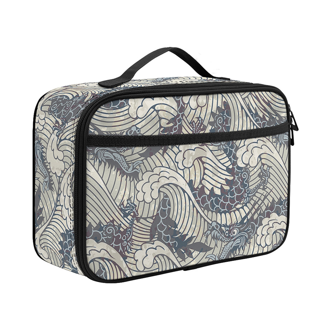 Chinese Sea Dragon Pattern Print Portable Lunch Bag