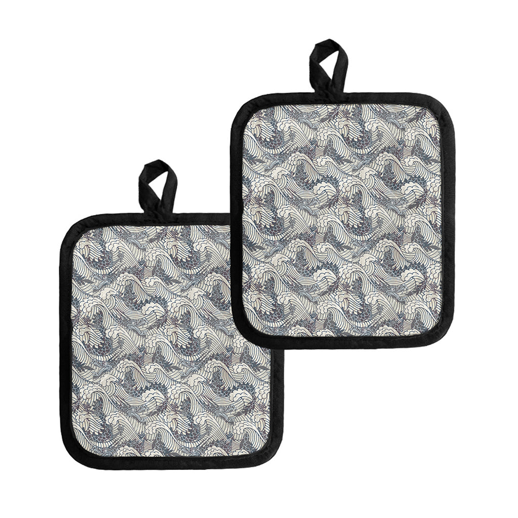 Chinese Sea Dragon Pattern Print Pot Holders