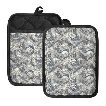 Chinese Sea Dragon Pattern Print Pot Holders With Pocket