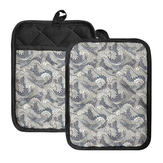 Chinese Sea Dragon Pattern Print Pot Holders With Pocket