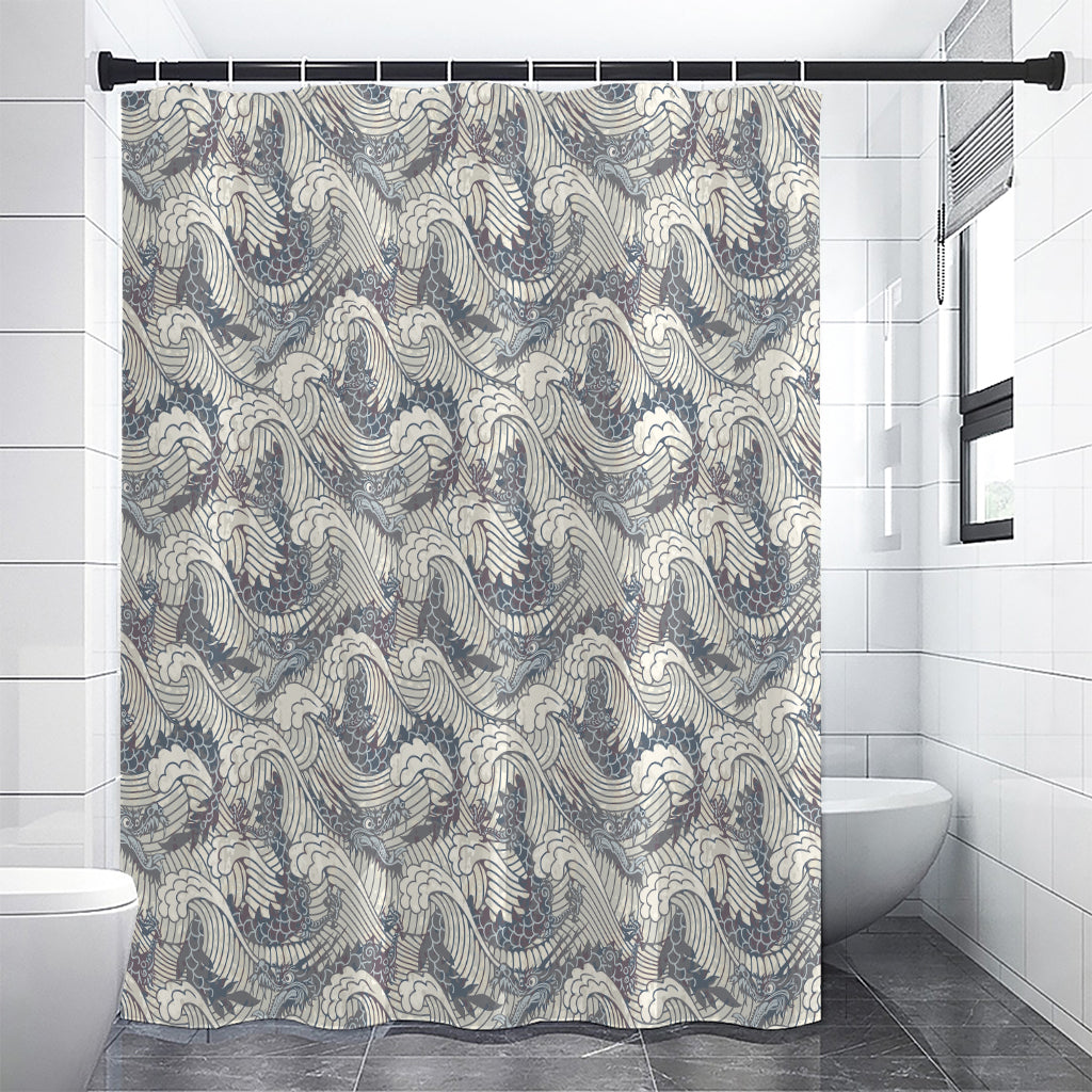 Chinese Sea Dragon Pattern Print Premium Shower Curtain