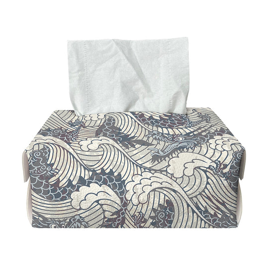 Chinese Sea Dragon Pattern Print Rectangle Tissue Box Cover