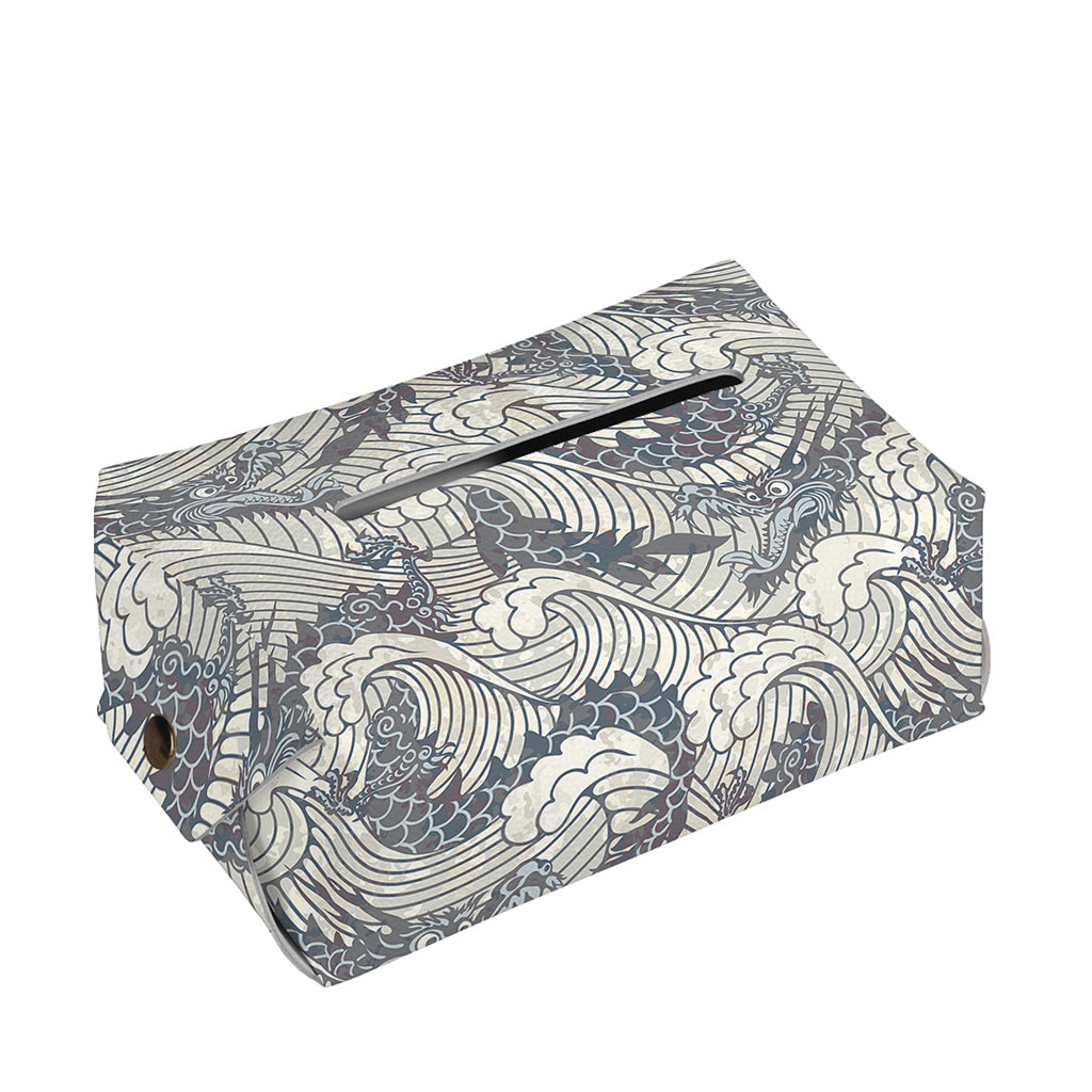 Chinese Sea Dragon Pattern Print Rectangle Tissue Box Cover